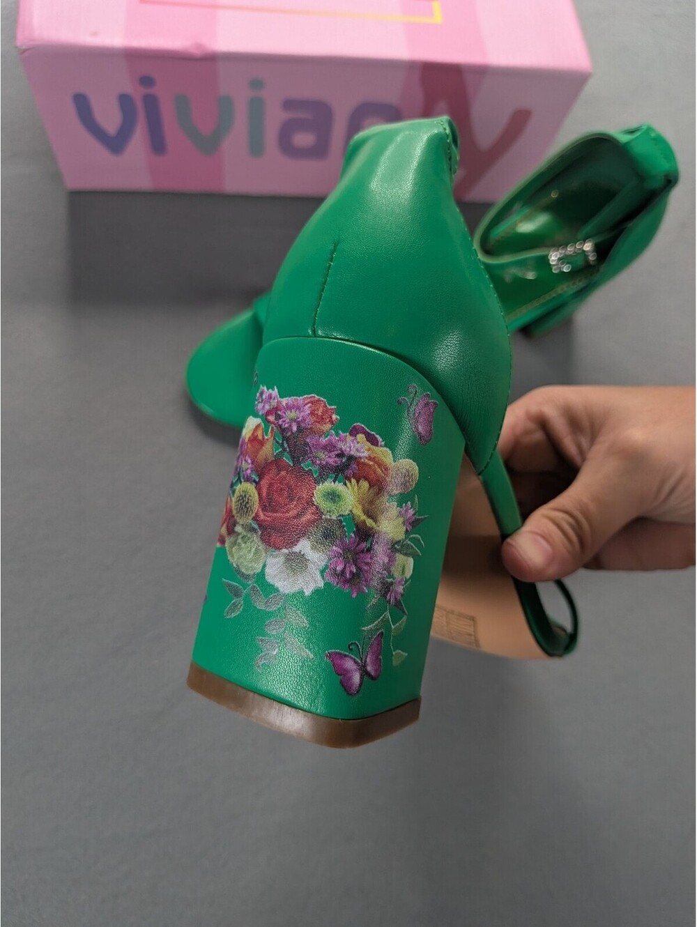 Viviany Heels Womens Size 9 Green Strappy Block Heel Floral Butterfly Sandals - Picture 3 of 10